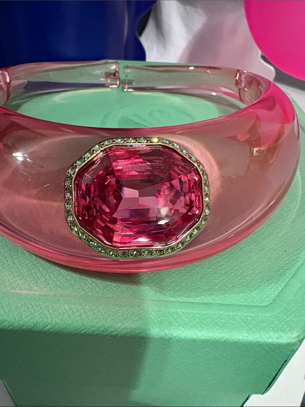 Pink Resin necklace with Pink Stone Accent - Picture 3 of 5